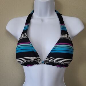 Billabong Womens Black Blue Reversible Halter Neck Tie Up Swim Bikini Top Size M